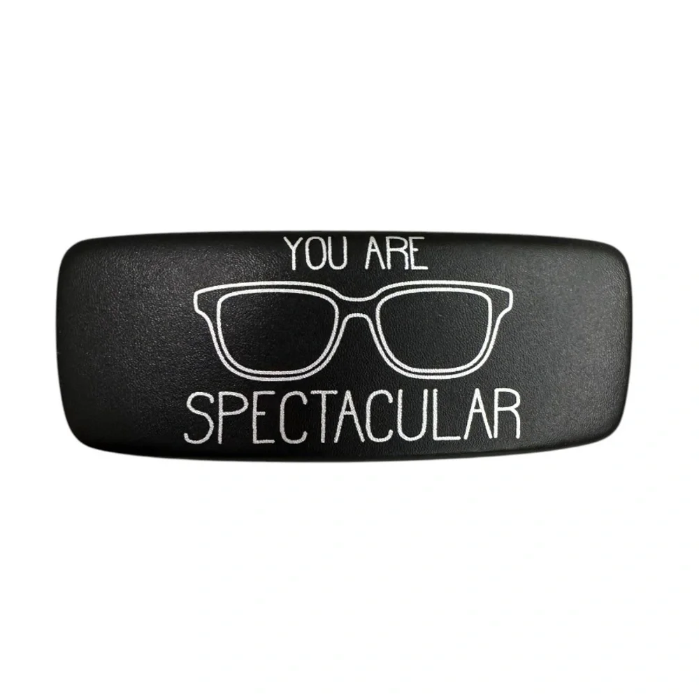 Black Vegan Leather Glasses Case “YOU ARE SPECTACULAR” in WhiteContrast Print
